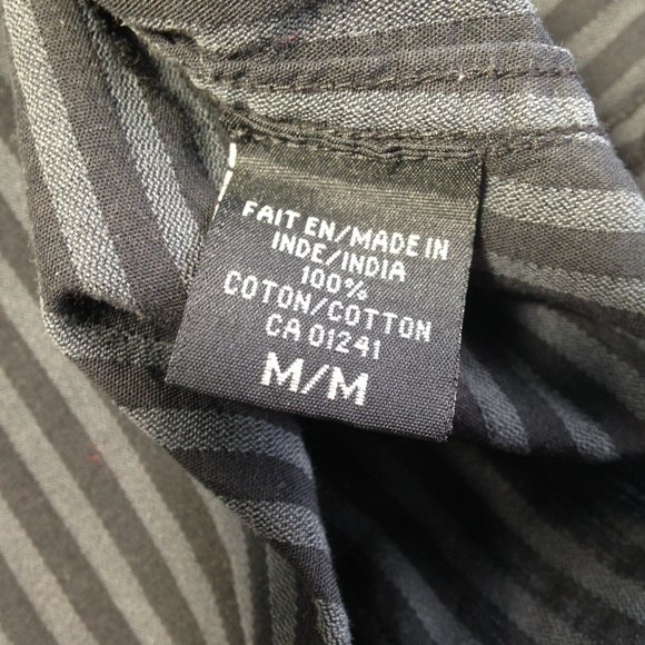 Men vtg New Wave Black & Gray Stripes Shirt Flip Cuffs Epaulettes MEDIUM -fitted - Picture 5 of 7